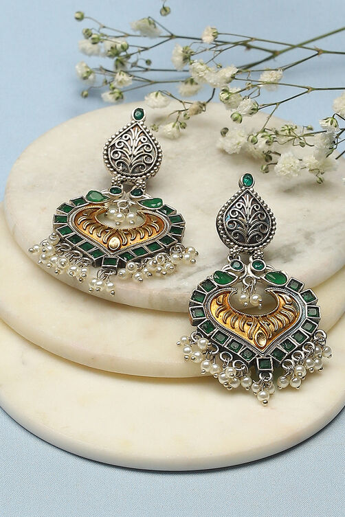 Green Gold Brass Earrings