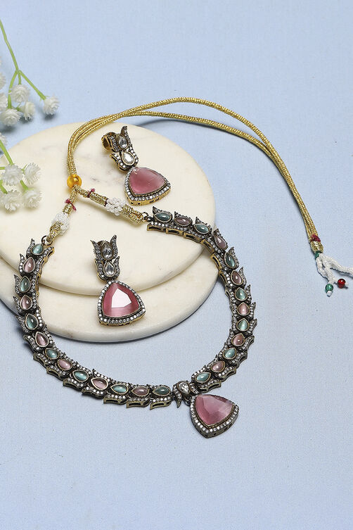 Pink-Green Brass Drop & Danglers